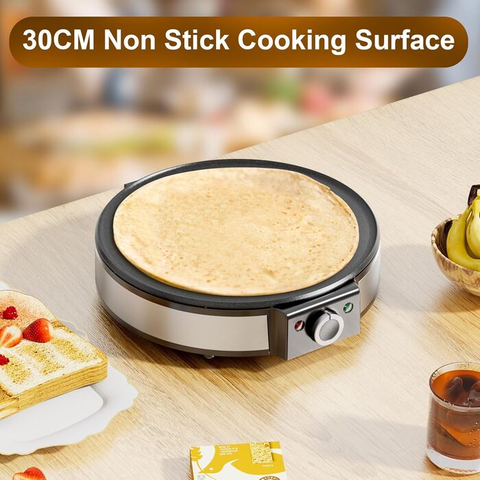 Млинниця, електрична млинниця 1200 Вт, нагрівальна поверхня Ø 30 см, антипригарне покриття, безступінчасте регулювання температури