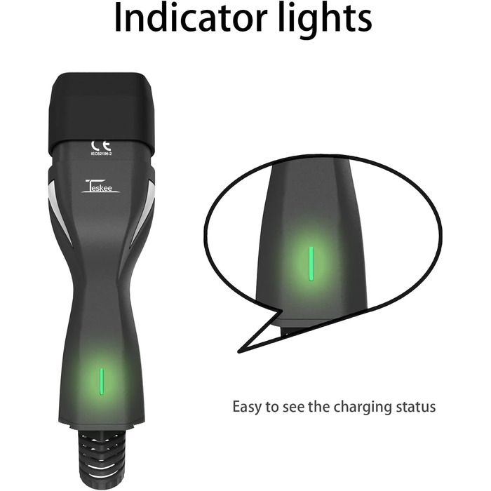 Портативний зарядний пристрій Teskee Type 2 з індикатором Кейс для перенесення для всіх електромобілів та гібридних автомобілів 3,