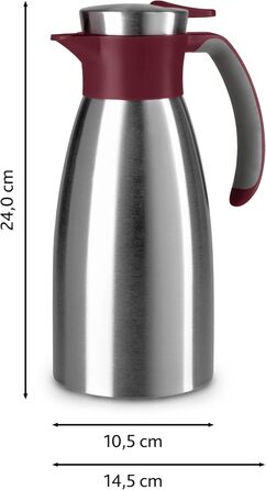 Ізольований графин Emsa Soft Grip, 1 літр, нержавіюча сталь, зберігає напої гарячими протягом 12 годин холодними протягом 24 годин, герметичний, нековзка ручка, винно-червоний, N4120200