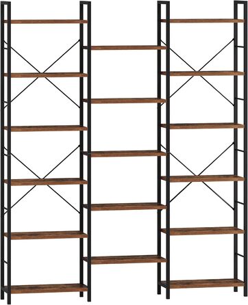 Книжкові полиці Hzuaneri, окремостоячий стелаж, полиця з 17 полицями, 6 ярусів, регульована відстань, 24 x 152 x 186 см, вантажопідйомність 340 кг, вітальня, офіс, вінтажний коричнево-чорний BC10101B