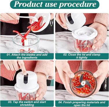 Подрібнювач кухонний електричний, міні-цибулева нарізка 250 мл з USB-портом, акумуляторна батарея для подрібнювача цибулі та лезо з нержавіючої сталі для подрібнення, нарізання та подрібнення (білий)