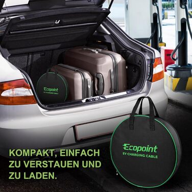 Зарядний кабель ECOPOINT тип 2 для електромобілів, 11 кВт, портативний 3-фазний зарядний кабель 16А, тип 2 до типу 2 Mennekes mode