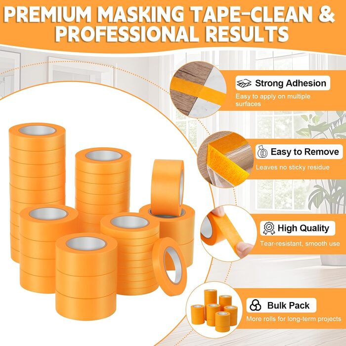 Професійна малярська золота стрічка, м&39яка стрічка, малярська малярська стрічка, 8/12/15/20/24/30 мм x 20 м Помаранчева малярська стрічка для фарбування, кузовних робіт, самостійного фарбування, професійного фарбування (мала) 40 шт. 8/12/15/20/24/30 мм 