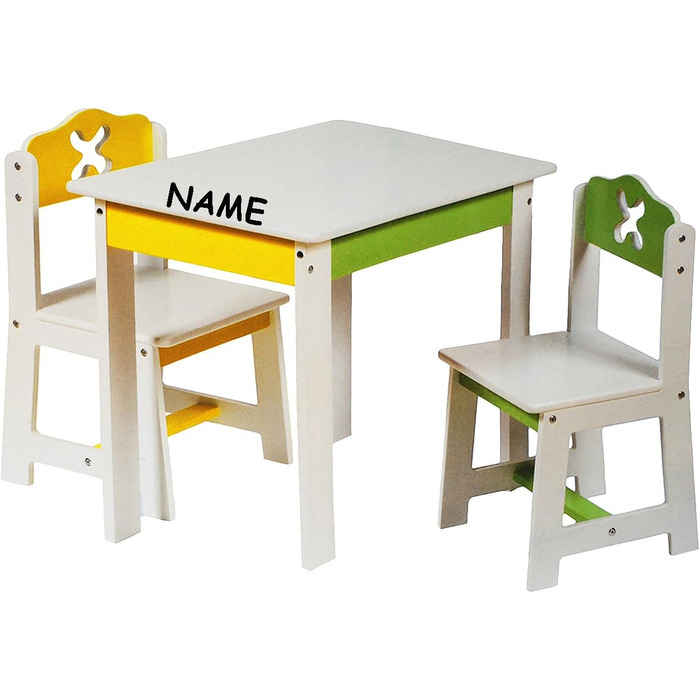 Комплект із 3 предметів Дитяча група сидінь - виготовлена з дуже міцної деревини - різнокольорова - стіл 2 стільці - дитячі меблі для хлопчиків та дівчаток - дитячий стіл - дитячий стілець - дитяча кімната.