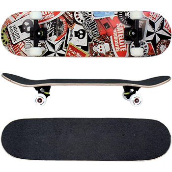 Скейтборд FunTomia з кульковими підшипниками ABEC-9, твердістю коліс 100A, 7-шаровим канадським кленом, сателіт кіктейл дека - повний комплект для трюків і стріт-катання