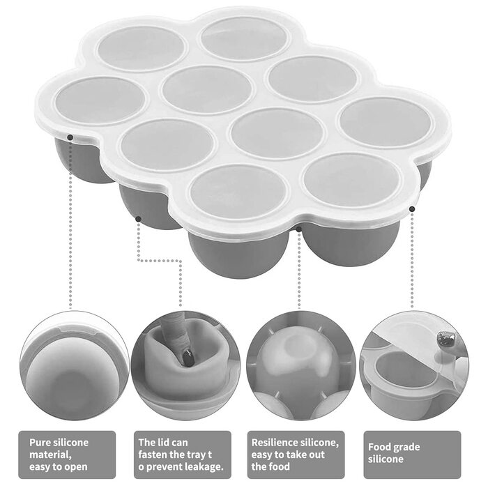Силіконовий контейнер для зберігання дитячого харчування в морозильній камері Заморожування всіх видів, 75 мл/відділень 12 x 75 мл і 10 x 75 мл Сірий і рожевий