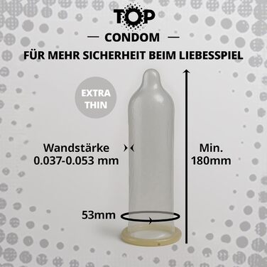 ТОП-презервативи, упаковка з 12 шт. , тонкі, натуральні та чутливі, виготовлені з латексу, з резервуаром, діаметр 53 мм, для чоловіків, надзвичайно тонкі