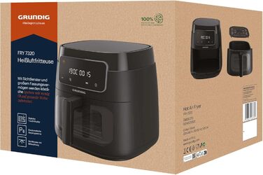 Фритюрниця Grundig FRY 7320, ємність 7,6 л, 1750 Вт, сенсорний дисплей, велике оглядове вікно, налаштування температури та часу, антипригарне покриття, кошик, який можна мити в посудомийній машині, чорний