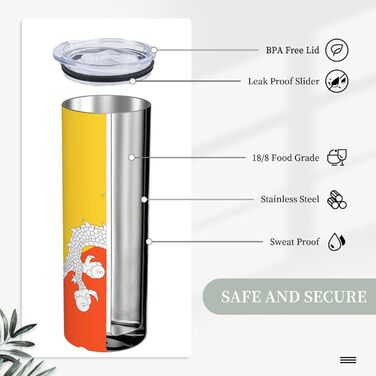 Кухоль з прямою трубочкою, дизайн прапор Королівства Бутан, дорожній кухоль з принтом, підходить для кемпінгу, офісу та дому, 590 мл