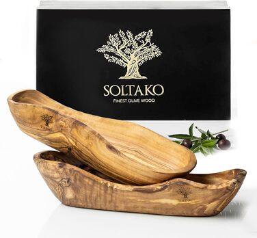 Набір з 2 багетів з оливкового дерева Миска для хліба - Миска для закусок подовжена - Сільська дерев'яна миска - Декоративна миска