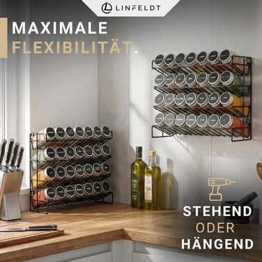 Підставка для спецій на 28 банок - 108 наклейок ручка шурупи для підвішування - Підставка для спецій на місці - Банки для спецій з полицею (спеції не входять до комплекту) - 34,5x25x11,5 см, Чорний