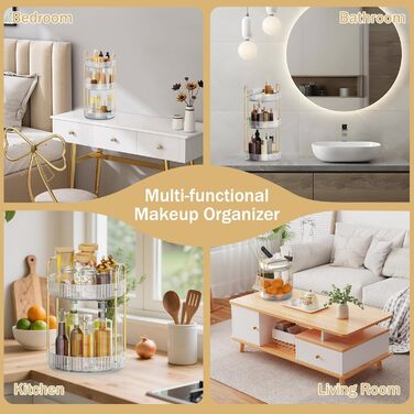 Органайзер для косметики MOKANI, обертовий на 360 органайзер для макіяжу, 3 рівні, багатофункціональна система зберігання косметики та догляду за шкірою для туалетного столика, ванної кімнати, спальні, прозорий