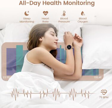 Жіночий смарт-годинник RUXINGX з функцією телефону, 1,32-дюймовий HD Full Touch екран, наручний годинник з монітором серцевого ритму SpO2, монітором менструального циклу, монітором сну, крокоміром, трекером калорій, фітнес-трекером, IP68, сумісний з iOS/A