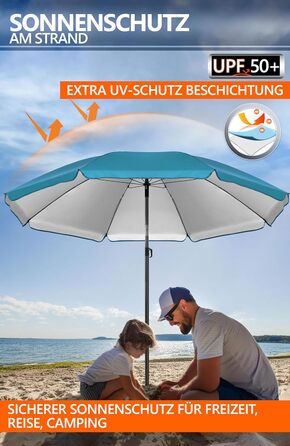 Пляжна парасолька 4smile SunnyJoy, бірюзовий колір - пляжна парасолька UPF 50 Ø 200 см, надійний захист від сонця, вітронепроникна та стійка - парасолька із захисним чохлом, комплект із 2 шт. - 1 x парасолька чохол Ø 200 см, бірюзовий колір