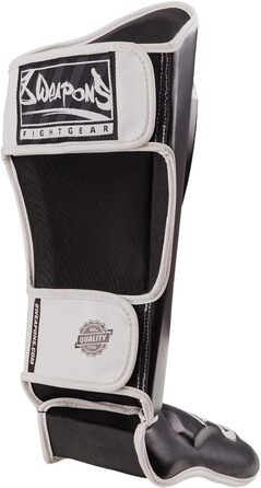 ВИРОБІВ ЗБРОЇ Щитки для гомілок Unlimited 2.0, чорно-білі, для тренувань та змагань, високоякісна синтетична шкіра та ідеальна амортизація, муай-тай, K1, MMA, карате та кікбоксинг, 8