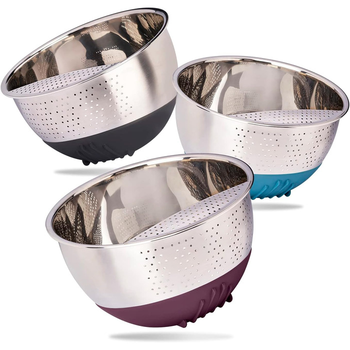 Миска для рису REISHUNGER з нержавіючої сталі (чорна) - Друшляк для миття рису та овочів - З нековзною силіконовою ніжкою