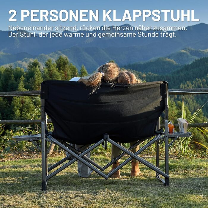 Складаний кемпінговий стілець TIMBER RIDGE для 2 осіб, вантажопідйомність 300 кг, розкладний диван, XXL 2-місний кемпінговий диван з бічним столиком, крісло для кемпінгу на свіжому повітрі, балкону, саду