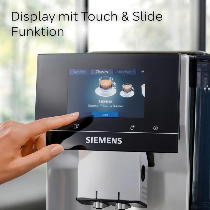 Кавомашина Siemens EQ700 classic кольоровий TFT-дисплей, 36 гарячих та холодних напоїв, Cold Brew, 10 фаворитів, функція 2-х чашок, керування через додаток, автоочищення, срібляста, TP715E17