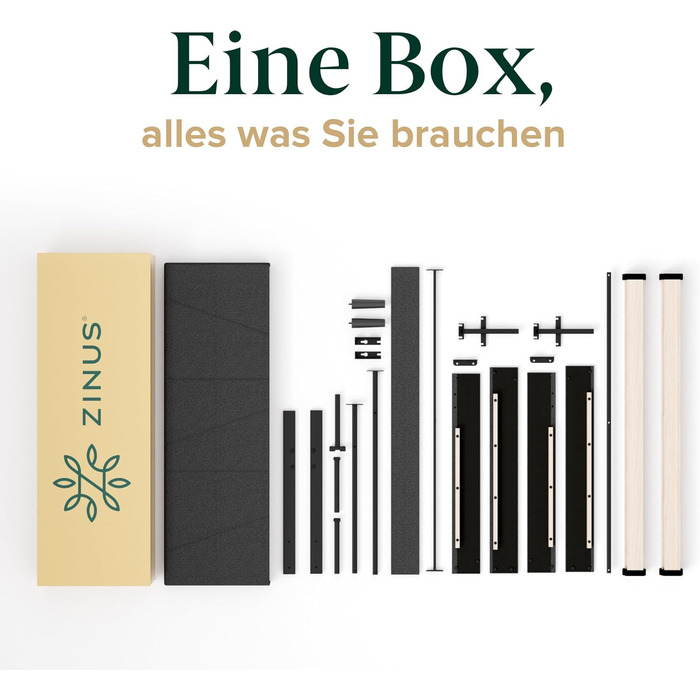 Ліжко Zinus Maya з м&39якою поверхнею 180x200 см з узголів&39ям - Високе ліжко 30 см 180x200 з дерев&39яною рейковою основою - Компактне пакування та легке складання - Темно-сірий 180200 см