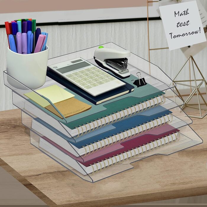 Лоток для листів Acrimet, що штабелюється, альбомний формат, офісний органайзер для паперу та документів A4, міцний пластик (прозорий) (4 шт.)
