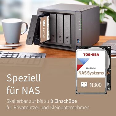 Внутрішній жорсткий диск Toshiba N300 на 6 ТБ - NAS 3,5-дюймовий SATA HDD з підтримкою до 8 відсіків для накопичувачів, призначений для систем NAS 24/7, нове покоління (HDWG480UZSVA)