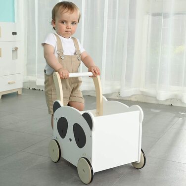 Дитячі ходунки Baby Walker Wood, дитячі ходунки Baby Panda з місцем для зберігання для 1-3 років, без прогулянок/ходунків/Іграшки для малюків/іграшки/іграшки/коляска/активні ходунки Біла панда