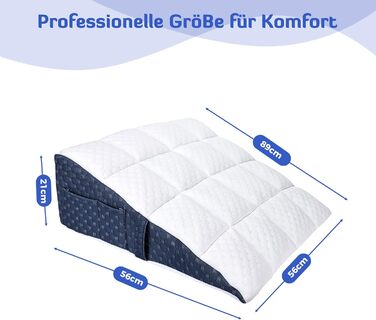 Універсальна клиноподібна подушка INFANZIA для ліжка та дивана - подушка для читання з піни з ефектом пам&39яті - ергономічна клиноподібна подушка для ліжка від рефлюксного апное сну, ідеальна подушка для спини для підтримки спини під час гри (білий/синій