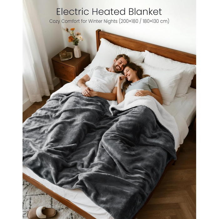 Ковдра з підігрівом anysun, нагрівальні подушечки 200x180 см, ковдра з підігрівом та автоматичним вимкненням, 6 налаштувань нагріву, 10-годинний таймер, електрична ковдра з підігрівом та захистом від перегріву для ліжка, дивана, можна прати в пральній маш