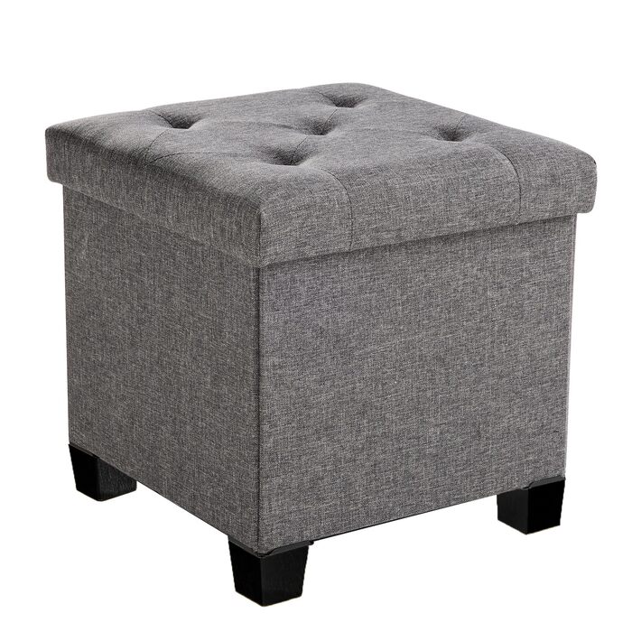 Пуф для зберігання Sweetcrispy, невелика складна лавка, 38 x 38 x 38 см, коробка для зберігання з кришкою як табурет та пуф для ніг, вантажопідйомність до 300 кг, для вітальні, спальні, коридору, темно-сірий