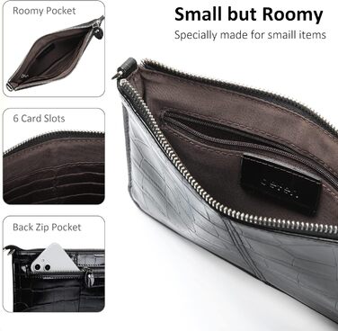 Стильна жіноча сумка-клатч на зап'ястя з натуральної шкіри Befen. Невеликий кросбоді з RFID-захистом та відділеннями для карток, чорний колір, імітація шкіри крокодила