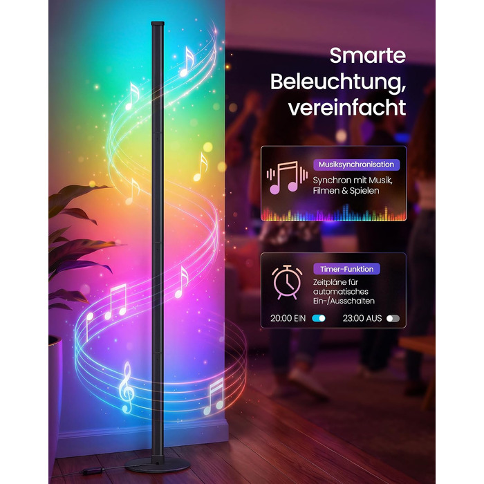 Набір з 2 LED-торшерів VASAGLE Lusia RGB та тепле біле світло (3000K), керування через додаток