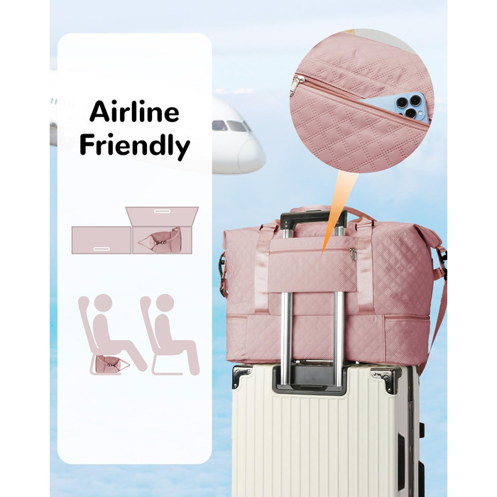 Жіноча ручна поклажа з відділенням для взуття та відділенням для вологи, дорожня сумка-саквояж на вихідні з косметички, сумка для лікарні для пологів, рожева