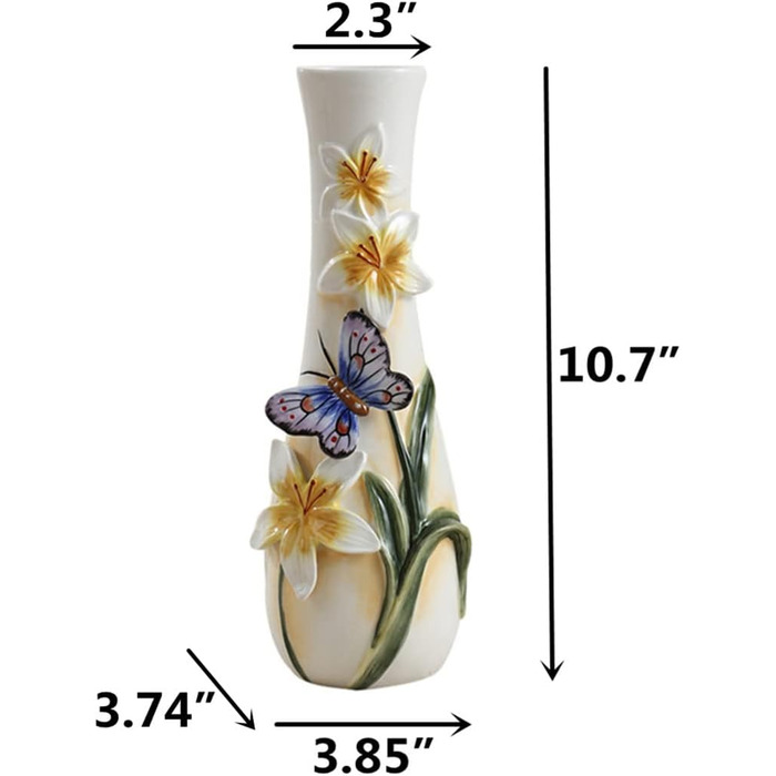 Керамічна ваза FORLONG, ручний розпис метелика і лілій, квіти, прикраса для дому, підставка для букетів, висота 27,7 см