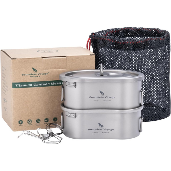 Титанові горщики Набір чашок Ниркоподібна кемпінгова їдальня Мірний набір зі складною ручкою та підвісним кільцем Ультралегка миск