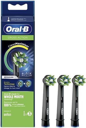 Насадки для електричної зубної щітки Oral-B Clean Maximiser Cross Action, 3D White, Відбілюючий ефект, 3 шт. и, чорна чорна 3 шт. и (1 упаковка)