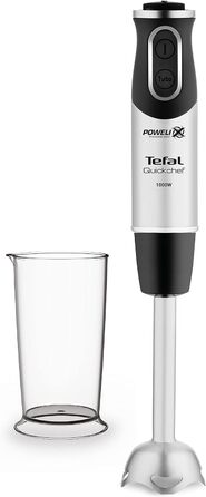 Ручний блендер Tefal HB6588 Quickchef Блендер 1000 Вт 20 безступінчастих швидкостей Функція Turbo 4 леза Powelix в т.ч. мірний стакан 0,8 л Нержавіюча сталь/чорний