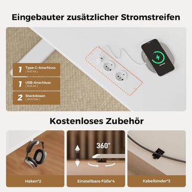 Електрично регульований по висоті стіл 140 x 80 см зі світлодіодною стрічкою, USB-портом та регульованою підставкою для монітора, стіл для роботи стоячи з 4-секційною стільницею, комп&39ютерний стіл, білий 140 x 80 см зі світлодіодним підсвічуванням