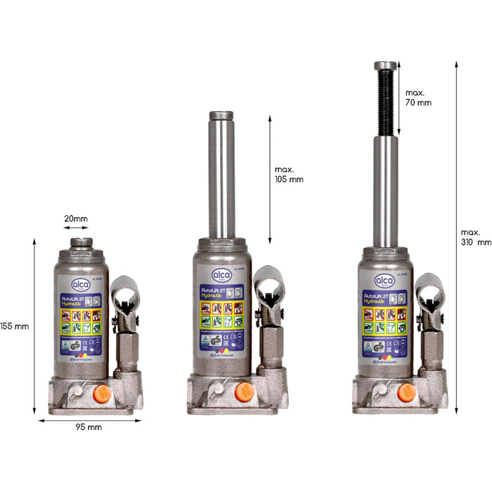 Гідравлічний домкрат Alca Jack 2T домкрат для автомобілів висотою підйому 15,8-30,8см