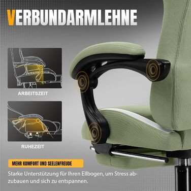 Ігрове крісло GTPLAYER, Геймерське крісло, Дихаюче офісне крісло з високоякісної тканини, Ергономічне крісло для ПК, Регульоване та поворотне робоче крісло 150 кг, Зелене