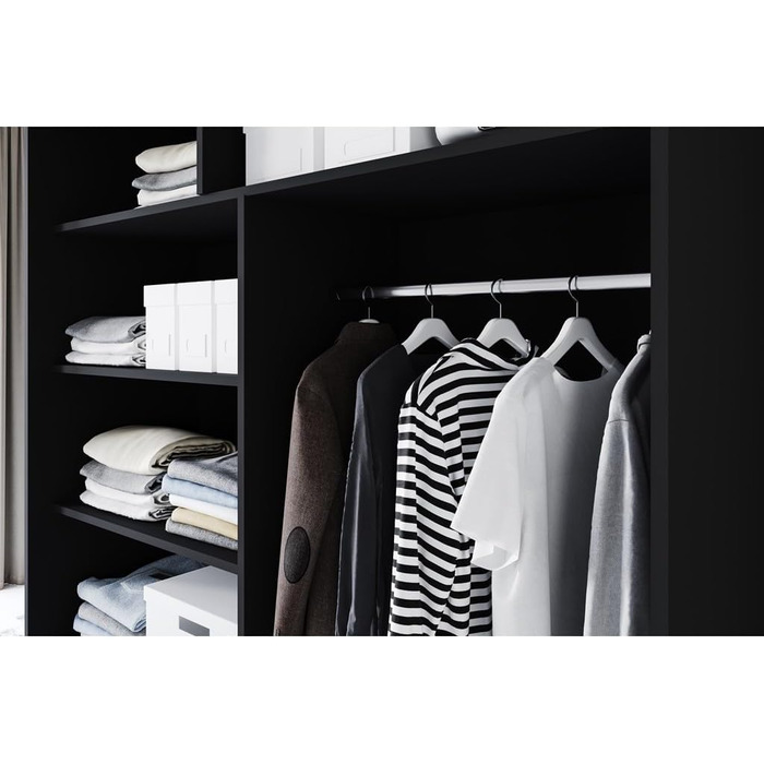 Шафа-купе з розсувними дверима чорного кольору 180x215x58 см з дзеркалом - Меблі для спальні, Місця для зберігання - Універсальна шафа, 3