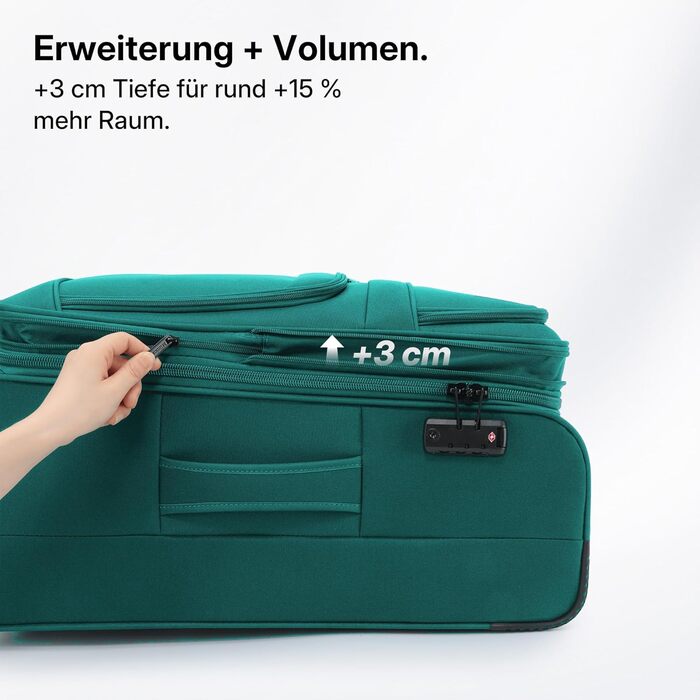 Розширюваний валізу з передніми кишенями, збільшений об'єм на 15, TSA-замок, подвійні колеса, що обертаються на 360, та прихований адресний ярлик (Бірюзовий, XL (79 см) розширюваний)