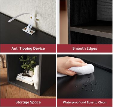 Книжкова полиця, 6-ярусна книжкова шафа, вузька книжкова полиця, окремостояча полиця, сучасна відкрита дерев&39яна полиця, для вітальні, спальні, офісу, кабінету, 23,5 x 30 x 181 см, чорна, 6 ярусів (30Ш x 181В см)