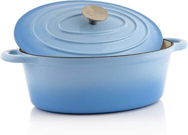 Чавунна кокотниця BBQ-Toro 4,3 л синя, овальна емальована чавунна сковорідка з кришкою чавунна каструля, підходить для індукційних