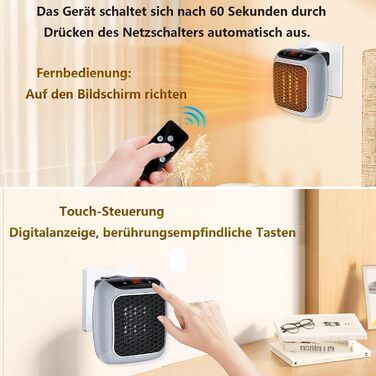 Підключається до мережі з вентилятором та дистанційним керуванням, міні-керамічний вентилятор для ванної кімнати, енергозберігаючий, тихий обігрів, променевий обігрівач потужністю 800 Вт з 12-годинним таймером, термостатом та захистом від перегріву для сп