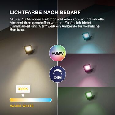 Розумний LED-прожектор Osram SMART Matter, 10W, 800lm, RGBW (16 млн кольорів), 3000K, WiFi, Alexa/Google, IP65