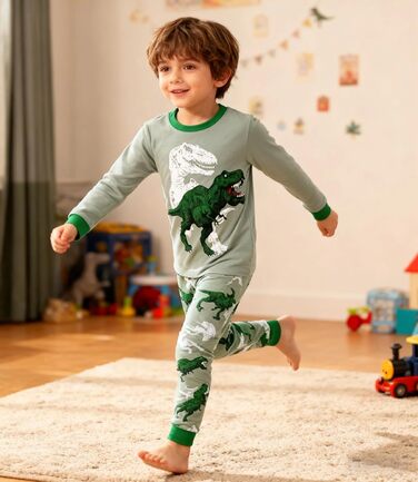 Піжами для хлопчиків з динозаврами, комплект піжами з довгими рукавами, дитячий бавовняний зимовий нічний одяг, розміри 98, 104, 110, 116, 122, 128, 134, викрійка 4, 8-9 років