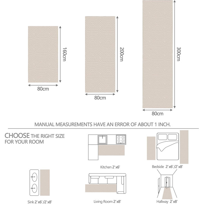 Килим Capsulepad для передпокою 80x200 см бежевий, сучасний миючийся кухонний килимок, 3D геометрія, високий низький ефект, нековзні килимки, м&39які килими для вітальні, спальні, бежевий 80 x 200 см (прямокутний)