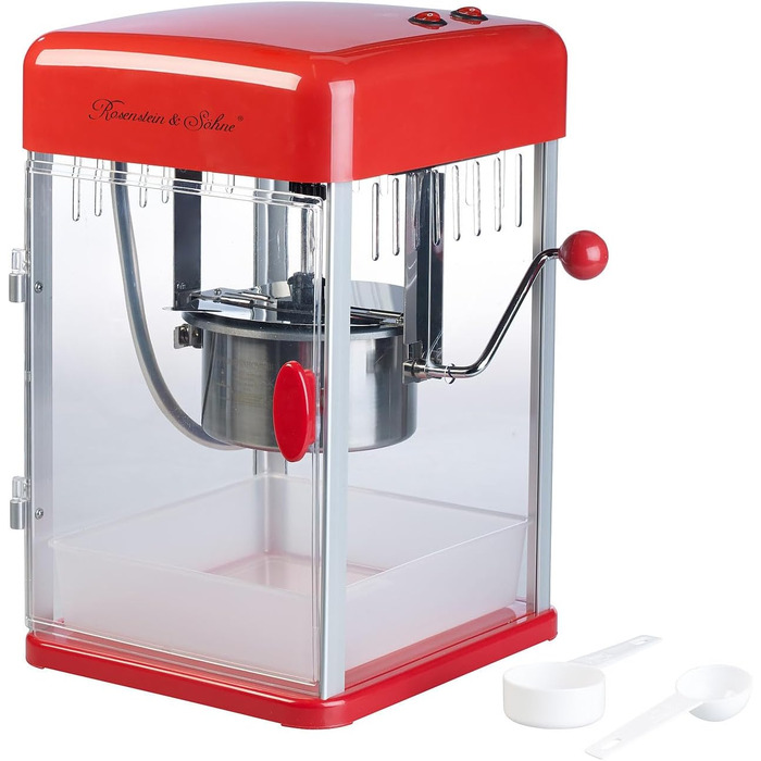 Професійна машина для приготування попкорну Rosenstein & Shne професійна ретро-машина для приготування попкорну Cine з горщиком з нержавіючої сталі в стилі 50-х років (машина для попкорну з нержавіючої сталі, машина для попкорну ретро, солодка вата) Ретро
