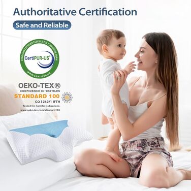 Ортопедична подушка для шиї HOMCA з піни з ефектом пам&39яті для шийного відділу хребта, ергономічна подушка для сну на спині, боці та животі, 60 x 35 x 8/12 см, синя