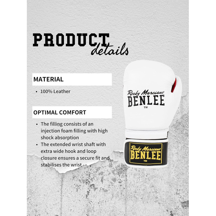 Боксерські рукавички BENLEE Rocky Marciano Sugar Deluxe, білі, 14 унцій